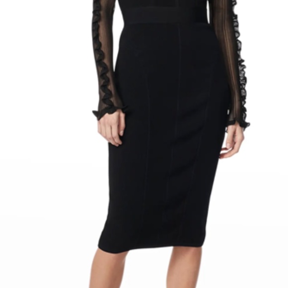 Herve Leger Black Ruffle Sheer Sleeve Corset Midi Dress Evening Cocktail Holiday - Picture 3 of 16